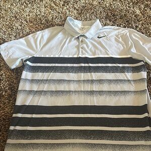 Nike Black and Gray Striped Polo Shirt